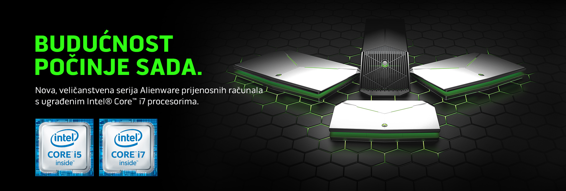 Nova, veličanstvena serija Alienware prijenosnih računala s ugrađenim Intel® Core™ i7 procesorima.